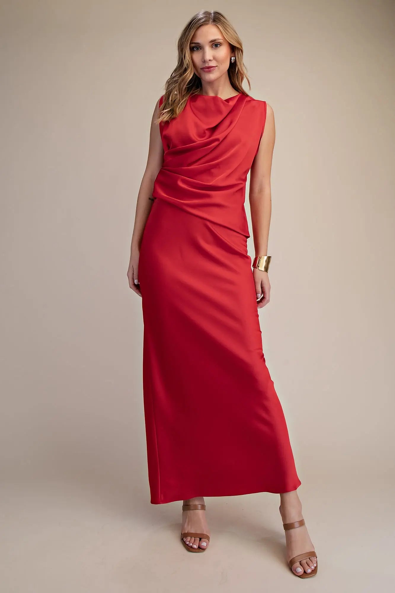 ankle length satin dress A-Line One Shoulder Short Sleeves Ankle Length Satin Terracotta Mother of the Bride Dresses with Pockets
