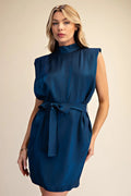 Glam Shoulder Padded Satin Dress