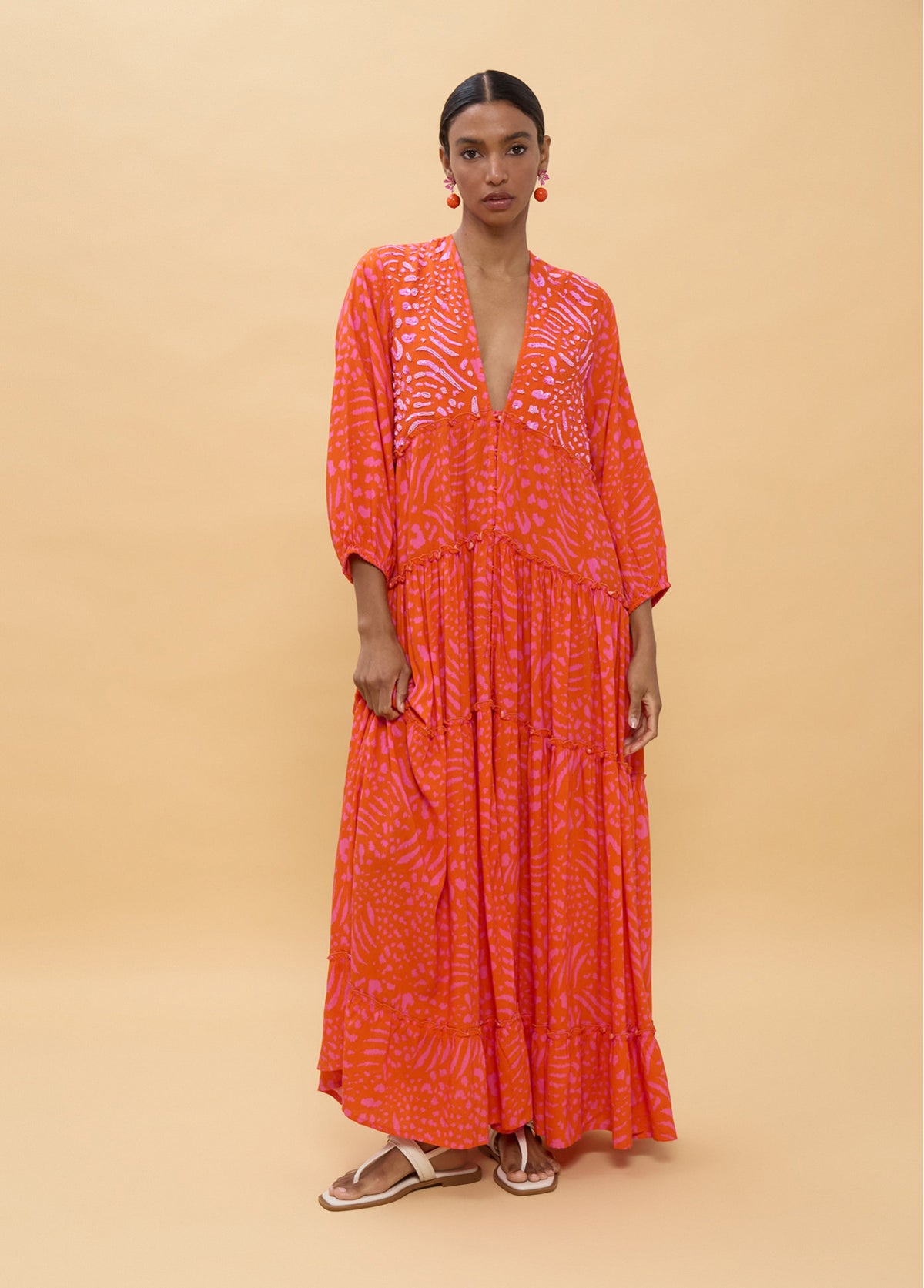 LOLA ORANGE AND PINK LONG DRESS