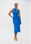 LOLA BLUE LINEN COLLAR DRESS