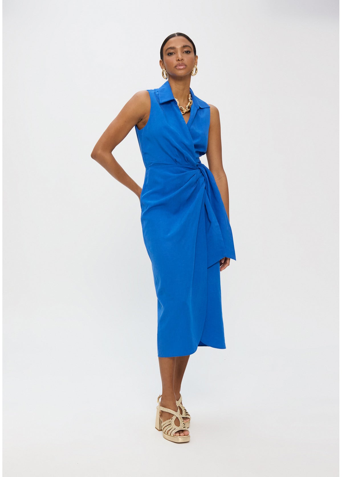 LOLA BLUE LINEN COLLAR DRESS